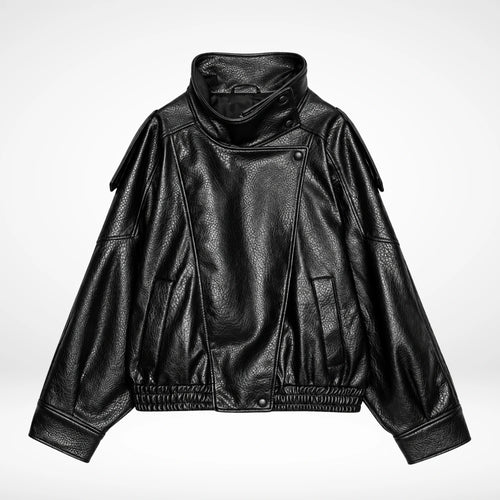 Funnel Neck Faux Leather Jacket