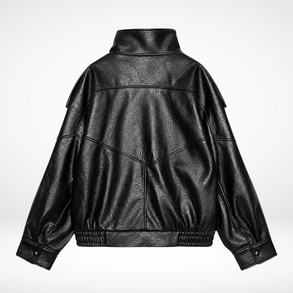 Funnel Neck Faux Leather Jacket