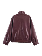Funnel Neck Faux Leather Jacket