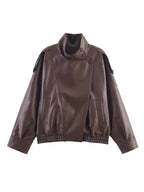 Funnel Neck Faux Leather Jacket