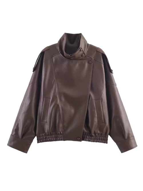 Funnel Neck Faux Leather Jacket