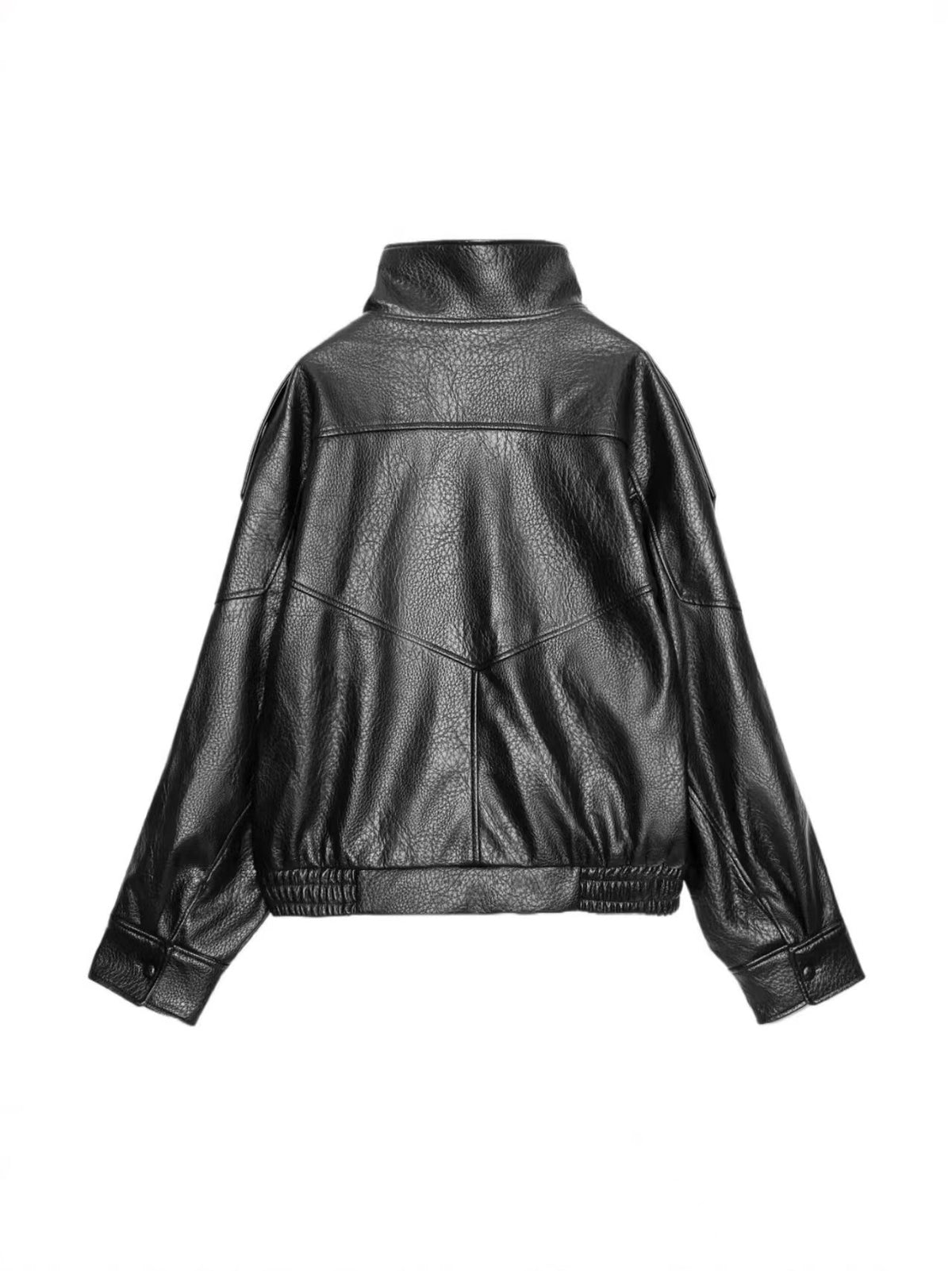Funnel Neck Faux Leather Jacket